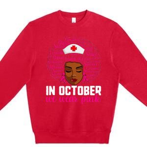 Breast Cancer Nursing African Black Nurse Pink Ribbon Premium Crewneck Sweatshirt