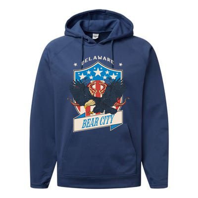 Bear City National Delaware Day Gift Performance Fleece Hoodie