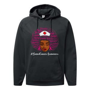 Breast Cancer Nursing African Black Nurse Ribbon Performance Fleece Hoodie