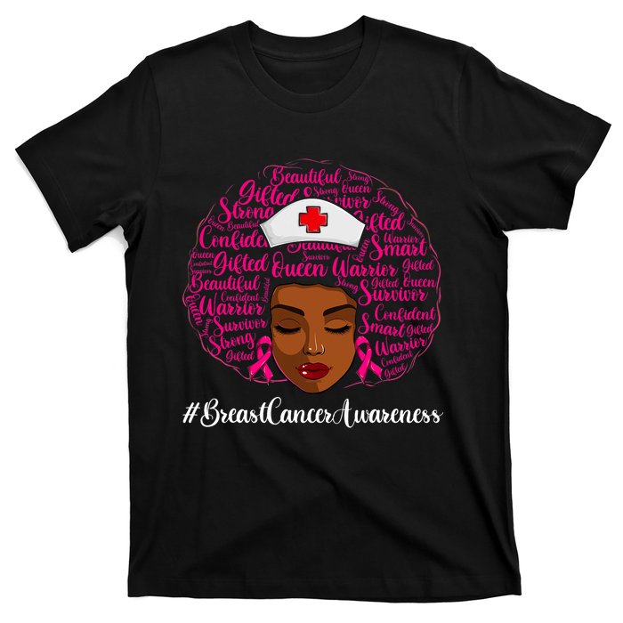 Breast Cancer Nursing African Black Nurse Ribbon T-Shirt