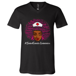 Breast Cancer Nursing African Black Nurse Ribbon V-Neck T-Shirt