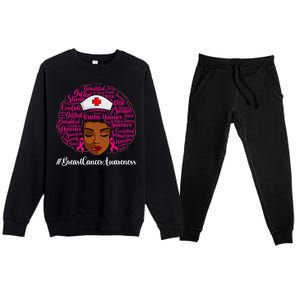 Breast Cancer Nursing African Black Nurse Ribbon Premium Crewneck Sweatsuit Set