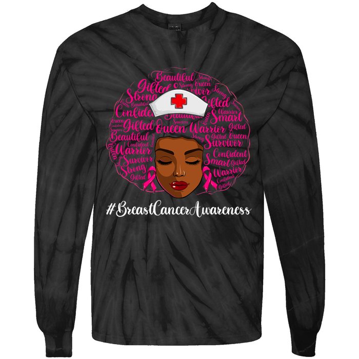 Breast Cancer Nursing African Black Nurse Ribbon Tie-Dye Long Sleeve Shirt