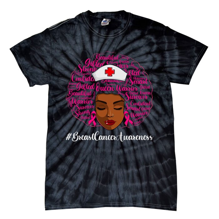 Breast Cancer Nursing African Black Nurse Ribbon Tie-Dye T-Shirt