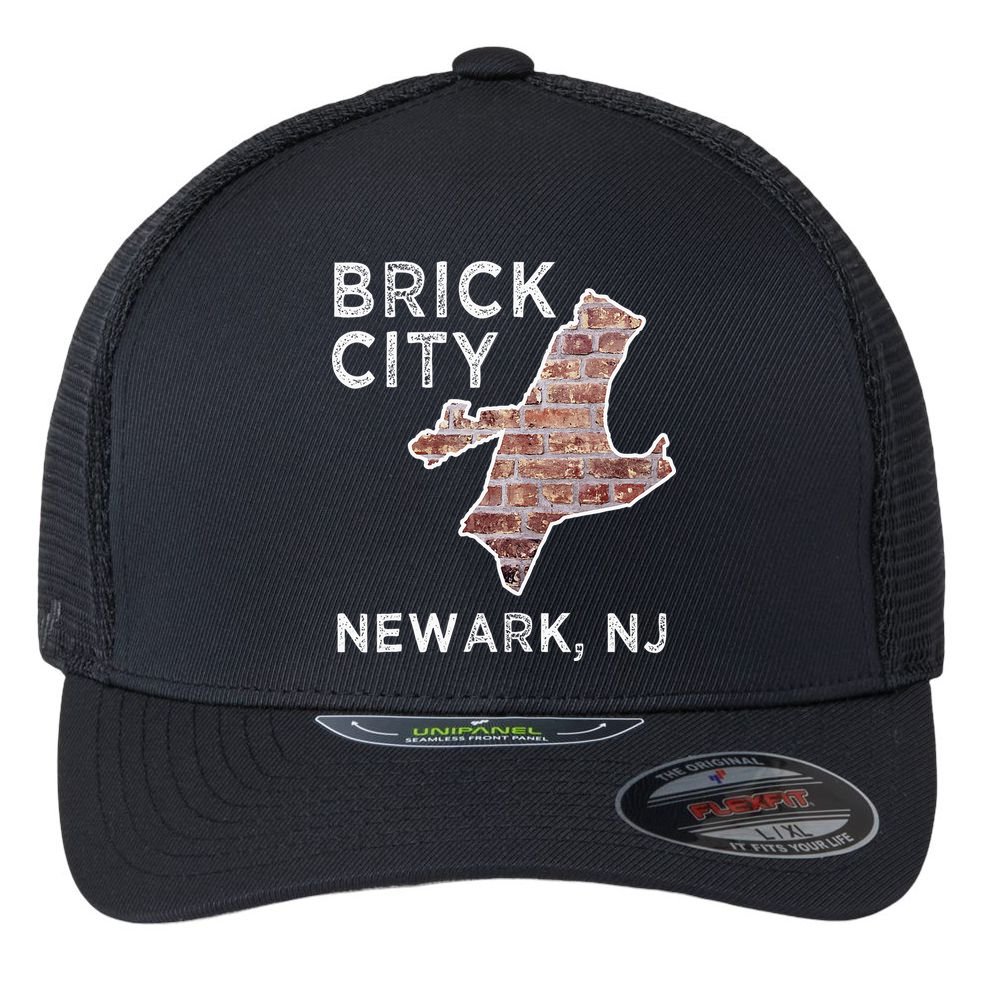 Brick City Newark NJ City New Jersey Map graphic Flexfit Unipanel Trucker Cap