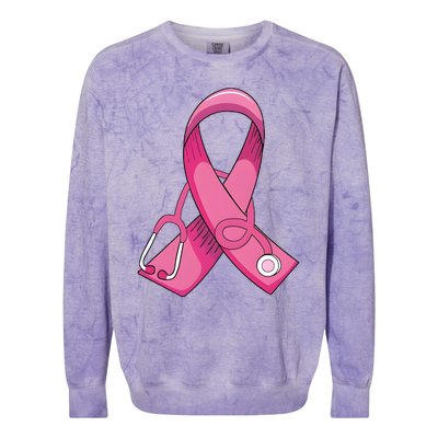 Breast Cancer Nurse Stethoscope Pink Ribbon Colorblast Crewneck Sweatshirt