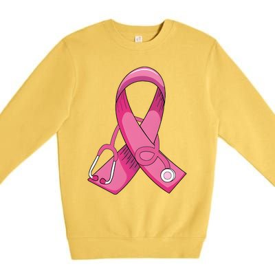 Breast Cancer Nurse Stethoscope Pink Ribbon Premium Crewneck Sweatshirt