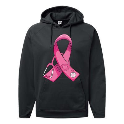 Breast Cancer Nurse Stethoscope Pink Ribbon Performance Fleece Hoodie