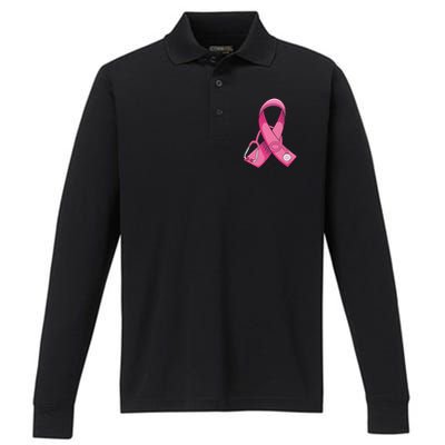 Breast Cancer Nurse Stethoscope Pink Ribbon Performance Long Sleeve Polo