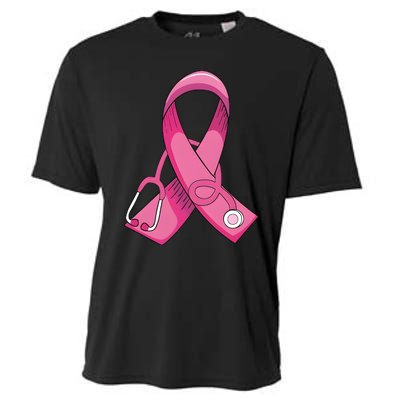 Breast Cancer Nurse Stethoscope Pink Ribbon Cooling Performance Crew T-Shirt