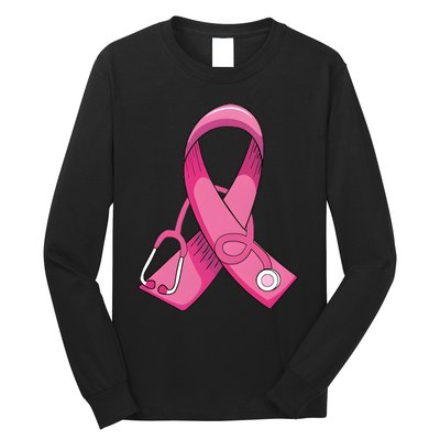 Breast Cancer Nurse Stethoscope Pink Ribbon Long Sleeve Shirt