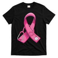 Breast Cancer Nurse Stethoscope Pink Ribbon T-Shirt