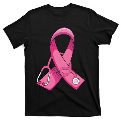 Breast Cancer Nurse Stethoscope Pink Ribbon T-Shirt