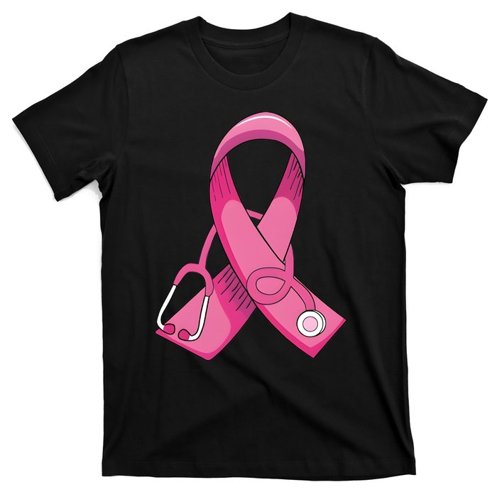 Breast Cancer Nurse Stethoscope Pink Ribbon T-Shirt