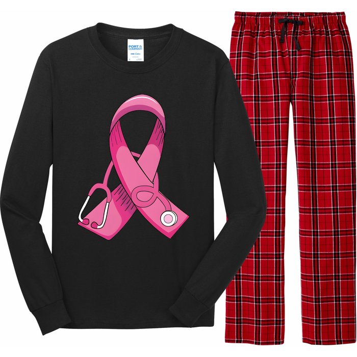 Breast Cancer Nurse Stethoscope Pink Ribbon Long Sleeve Pajama Set