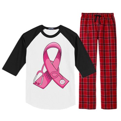 Breast Cancer Nurse Stethoscope Pink Ribbon Raglan Sleeve Pajama Set