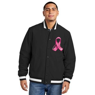 Breast Cancer Nurse Stethoscope Pink Ribbon Insulated Varsity Jacket