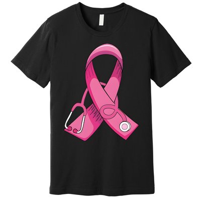 Breast Cancer Nurse Stethoscope Pink Ribbon Premium T-Shirt