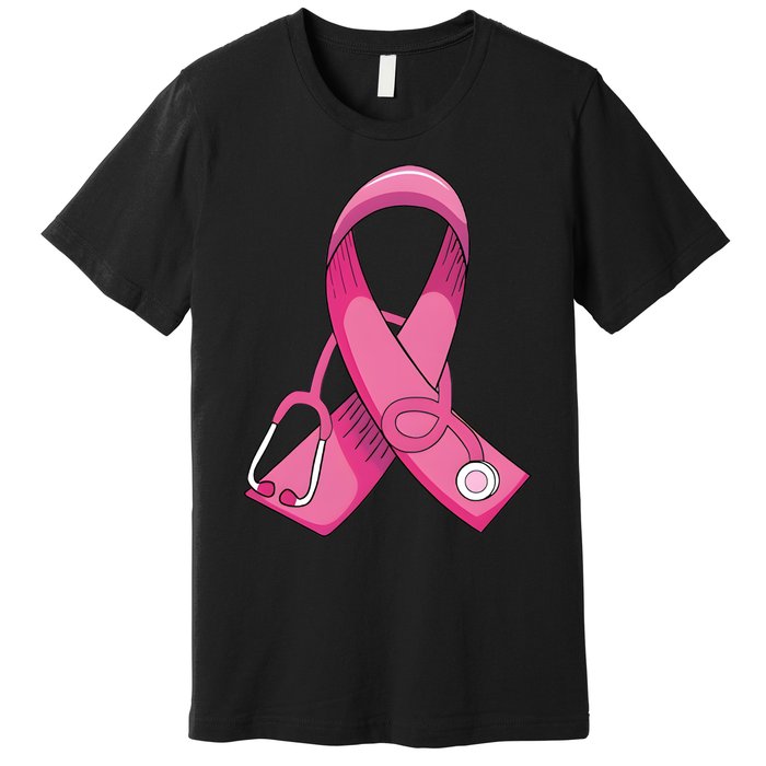 Breast Cancer Nurse Stethoscope Pink Ribbon Premium T-Shirt