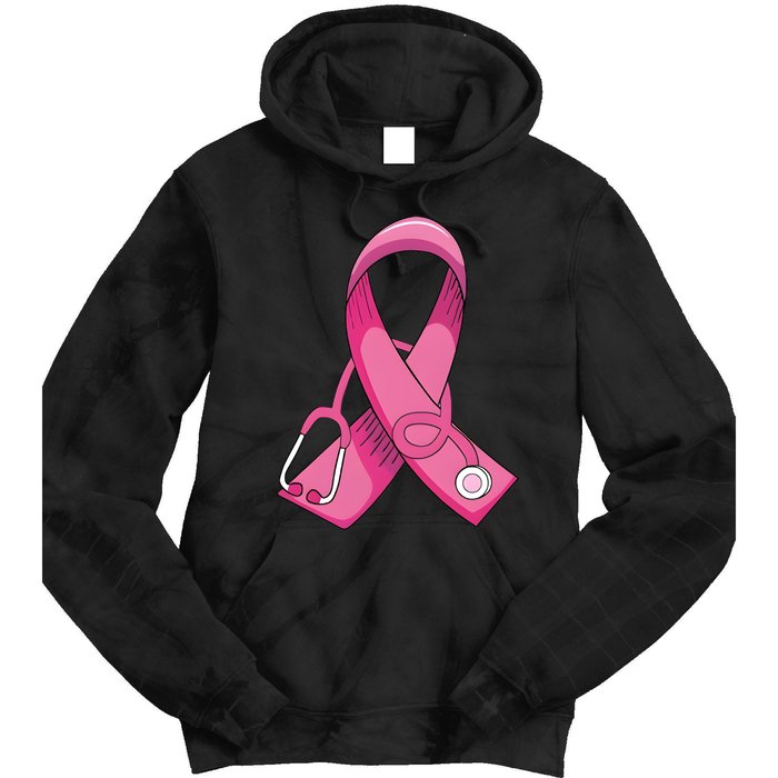 Breast Cancer Nurse Stethoscope Pink Ribbon Tie Dye Hoodie