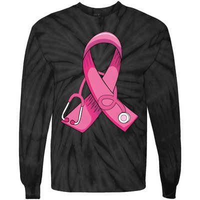 Breast Cancer Nurse Stethoscope Pink Ribbon Tie-Dye Long Sleeve Shirt