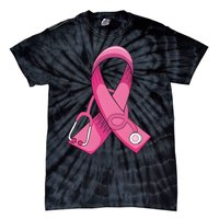 Breast Cancer Nurse Stethoscope Pink Ribbon Tie-Dye T-Shirt