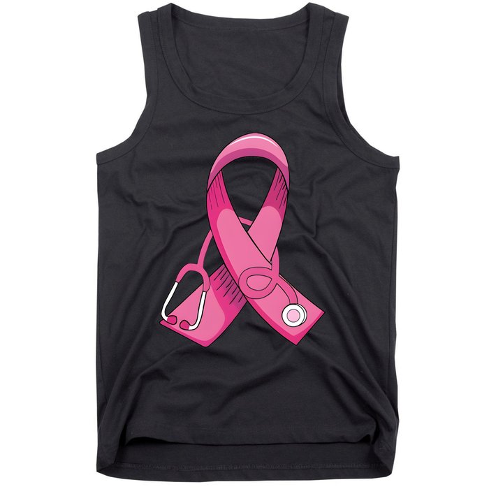 Breast Cancer Nurse Stethoscope Pink Ribbon Tank Top