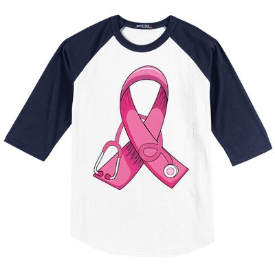 Breast Cancer Nurse Stethoscope Pink Ribbon Baseball Sleeve Shirt