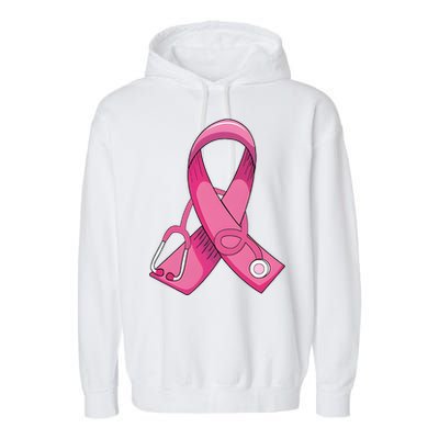 Breast Cancer Nurse Stethoscope Pink Ribbon Garment-Dyed Fleece Hoodie