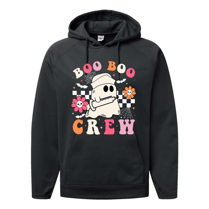 Boo Crew Nurse Halloween Outfits For Women Groovy Performance Fleece Hoodie