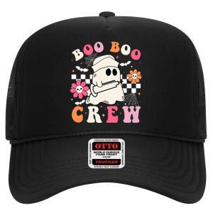 Boo Crew Nurse Halloween Outfits For Women Groovy High Crown Mesh Back Trucker Hat