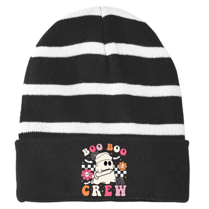 Boo Crew Nurse Halloween Outfits For Women Groovy Striped Beanie with Solid Band