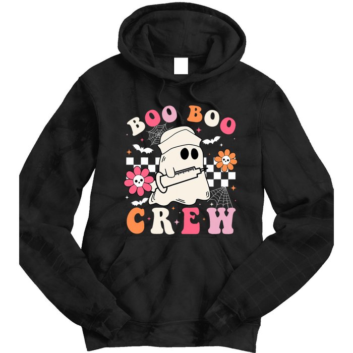 Boo Crew Nurse Halloween Outfits For Women Groovy Tie Dye Hoodie