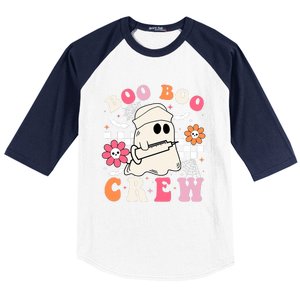 Boo Crew Nurse Halloween Outfits For Women Groovy Baseball Sleeve Shirt