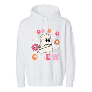 Boo Crew Nurse Halloween Outfits For Women Groovy Garment-Dyed Fleece Hoodie