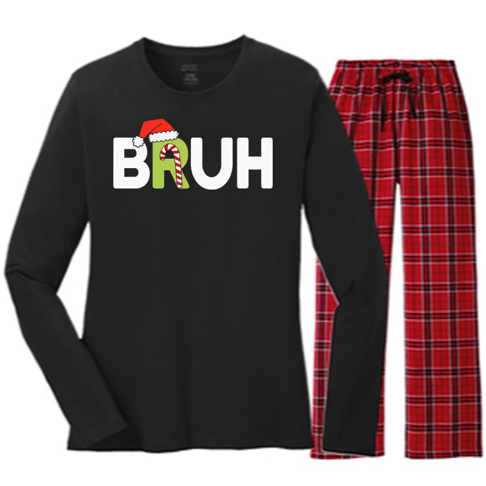 Bruh Christmas Ns Funny Christmas Women's Long Sleeve Flannel Pajama Set 