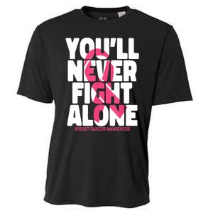 Breast Cancer Nobody Fights Alone Breast Cancer Awareness Cooling Performance Crew T-Shirt