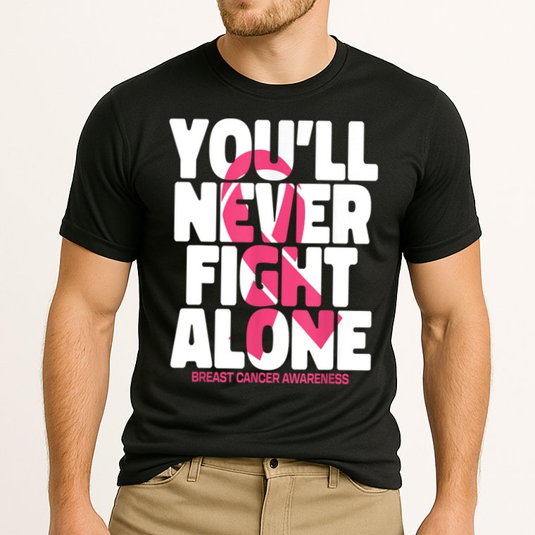 Breast Cancer Nobody Fights Alone Breast Cancer Awareness Cooling Performance Crew T-Shirt