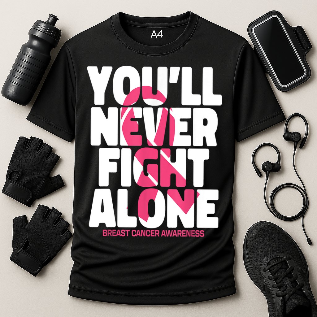 Breast Cancer Nobody Fights Alone Breast Cancer Awareness Cooling Performance Crew T-Shirt
