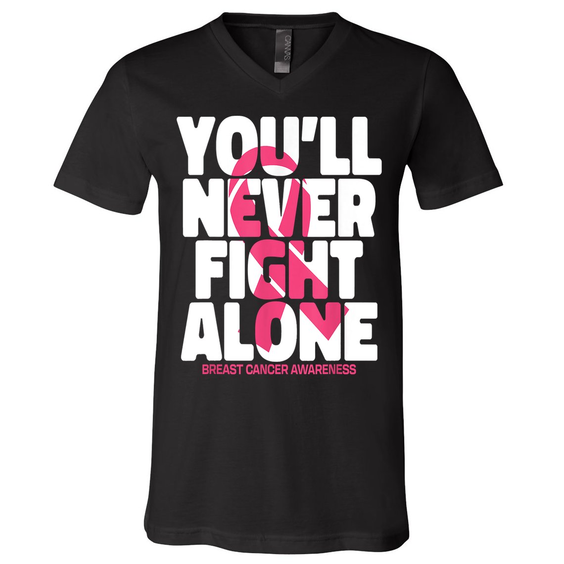Breast Cancer Nobody Fights Alone Breast Cancer Awareness V-Neck T-Shirt
