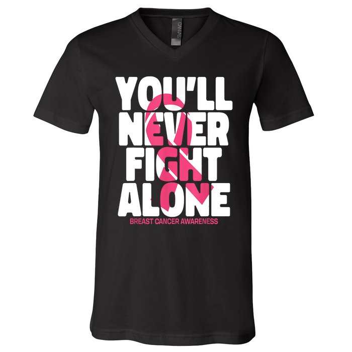 Breast Cancer Nobody Fights Alone Breast Cancer Awareness V-Neck T-Shirt