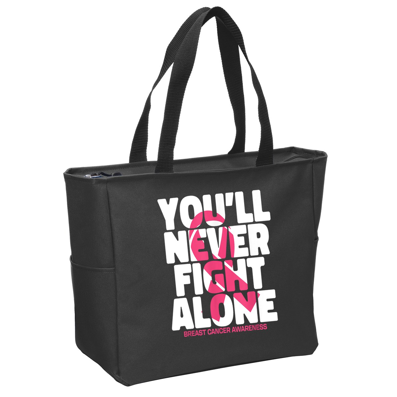 Breast Cancer Nobody Fights Alone Breast Cancer Awareness Zip Tote Bag