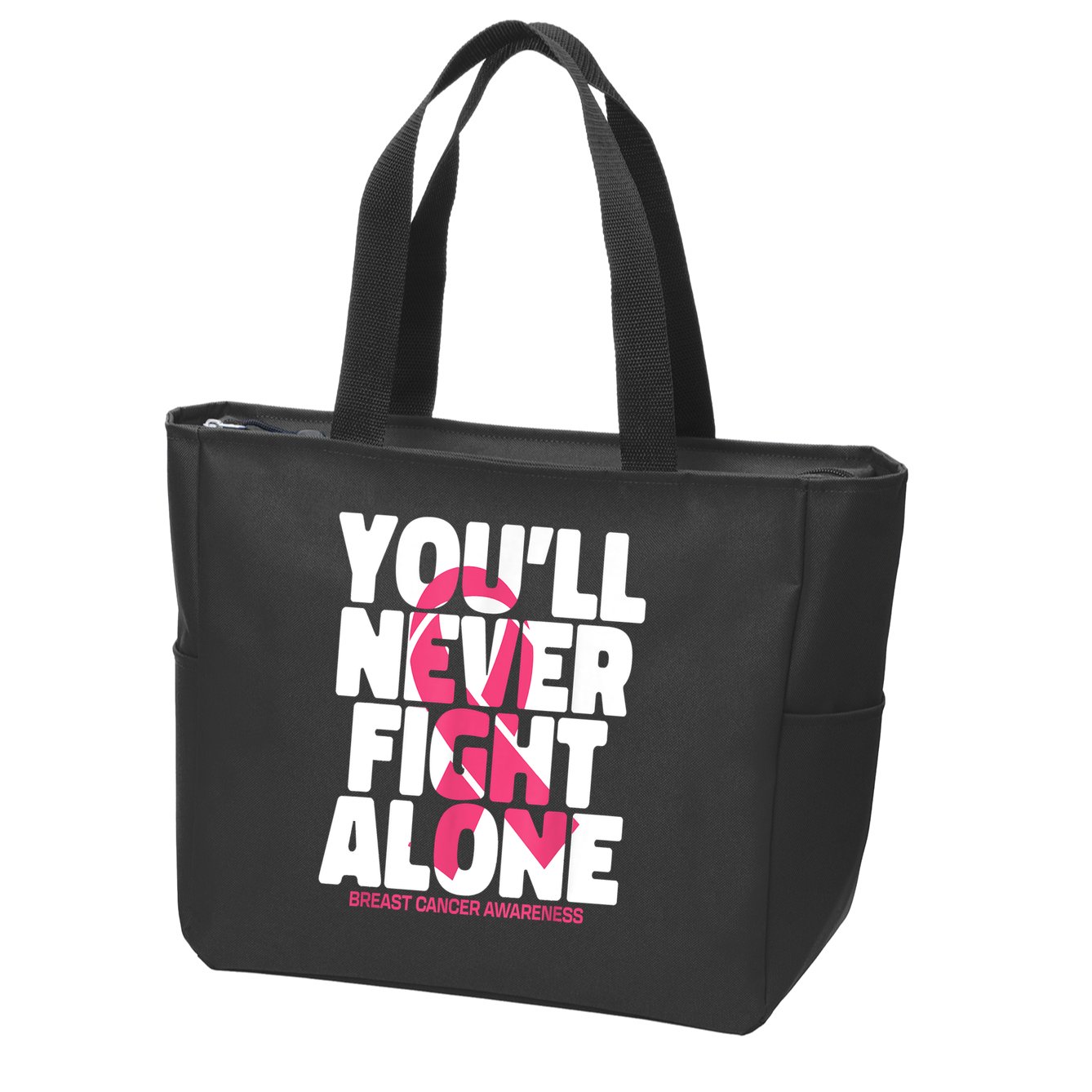 Breast Cancer Nobody Fights Alone Breast Cancer Awareness Zip Tote Bag