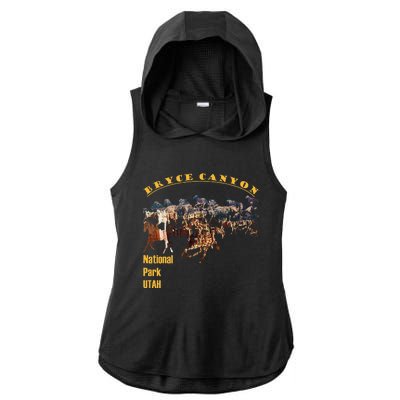 Bryce Canyon National Park Hoodoos With Horse Cutout Ladies PosiCharge Tri-Blend Wicking Draft Hoodie Tank