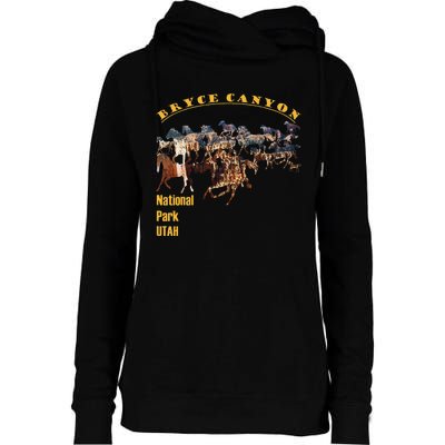 Bryce Canyon National Park Hoodoos With Horse Cutout Womens Funnel Neck Pullover Hood