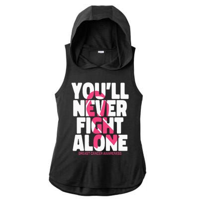 Breast Cancer Nobody Fights Alone Breast Cancer Awareness Ladies PosiCharge Tri-Blend Wicking Draft Hoodie Tank