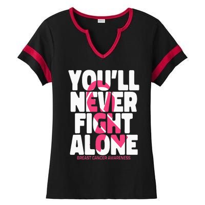 Breast Cancer Nobody Fights Alone Breast Cancer Awareness Ladies Halftime Notch Neck Tee