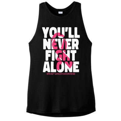 Breast Cancer Nobody Fights Alone Breast Cancer Awareness Ladies PosiCharge Tri-Blend Wicking Tank