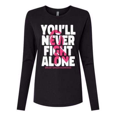 Breast Cancer Nobody Fights Alone Breast Cancer Awareness Womens Cotton Relaxed Long Sleeve T-Shirt