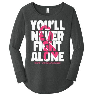 Breast Cancer Nobody Fights Alone Breast Cancer Awareness Women's Perfect Tri Tunic Long Sleeve Shirt